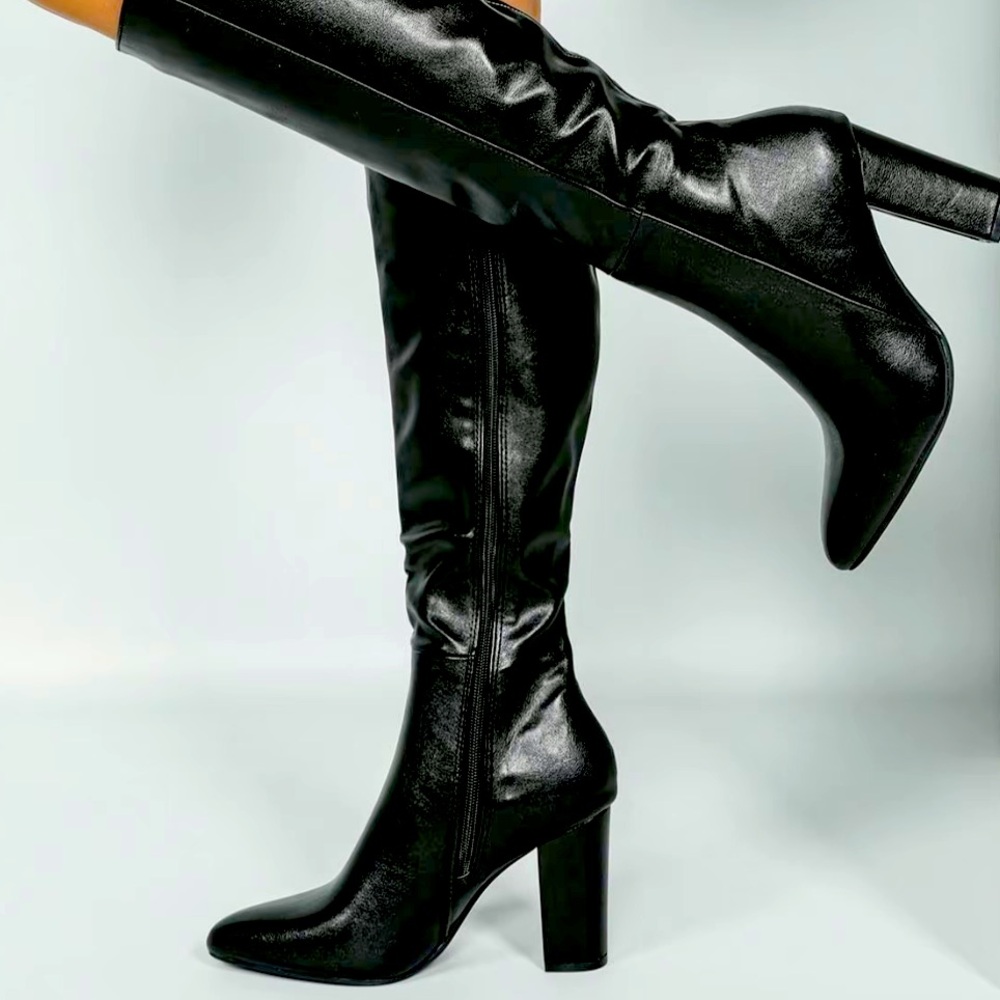 Unbranded Black Knee-High Heeled Boots - Size 38.5